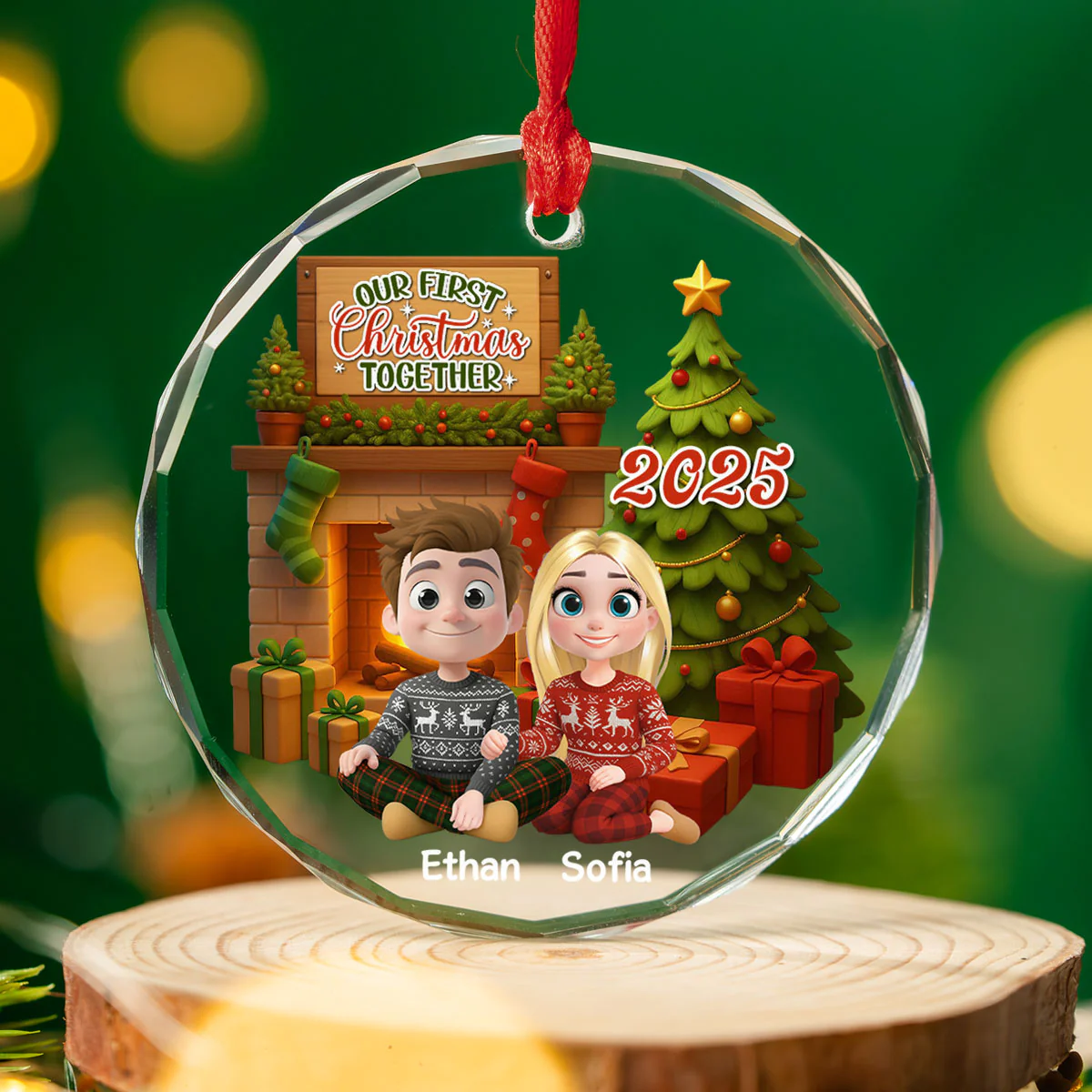 Our First Christmas Couple - Personalized Custom Glass Ornament - Image 3