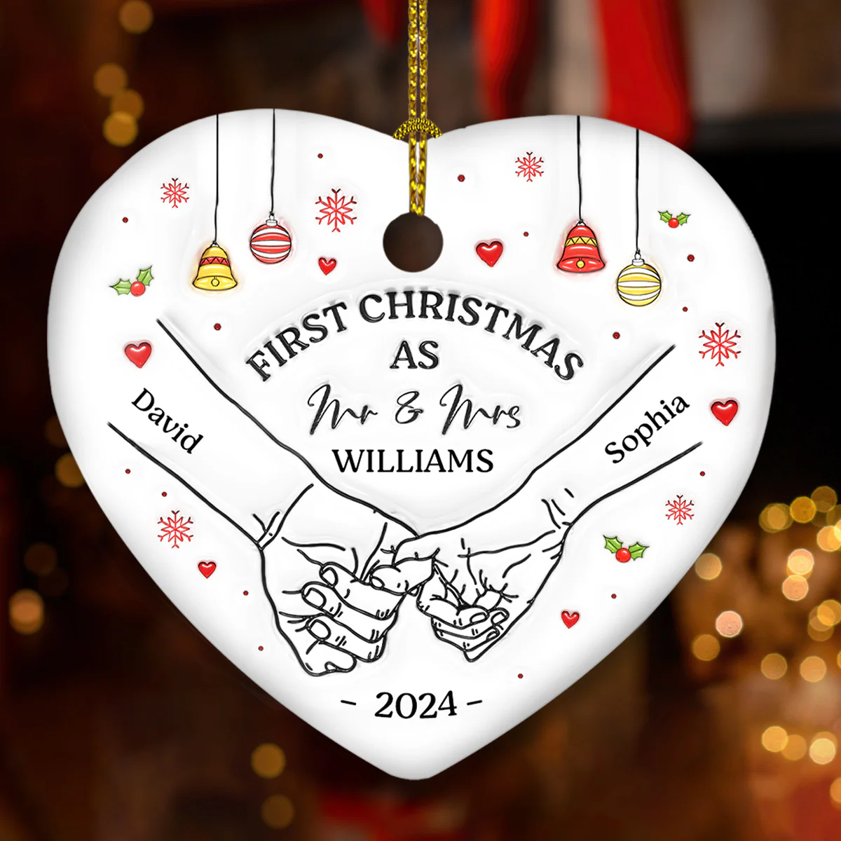 Our First Christmas Heart - Personalized Custom 3D Inflated Effect Heart Ceramic Ornament - Image 2