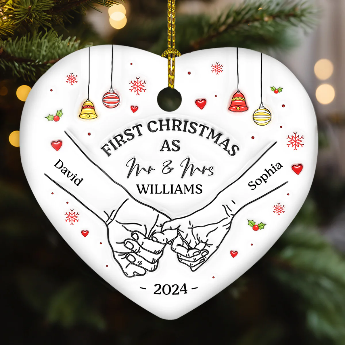 Our First Christmas Heart - Personalized Custom 3D Inflated Effect Heart Ceramic Ornament - Image 5