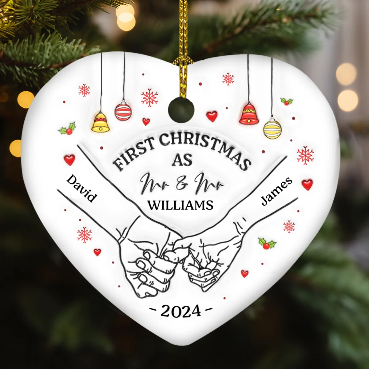 Our First Christmas Heart - Personalized Custom 3D Inflated Effect Heart Ceramic Ornament - Image 6