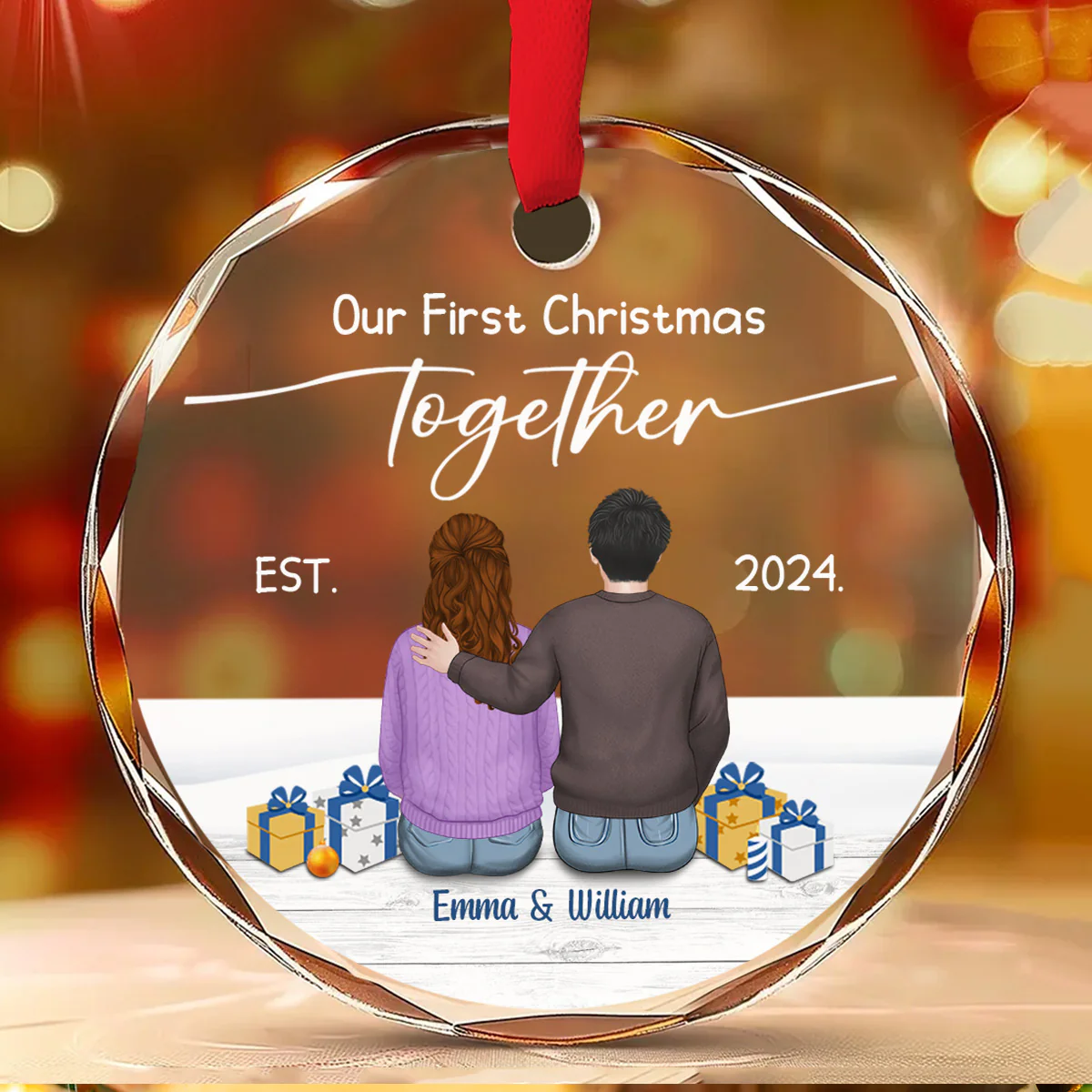 Our First Christmas Married - Personalized Custom Glass Ornament - Image 2