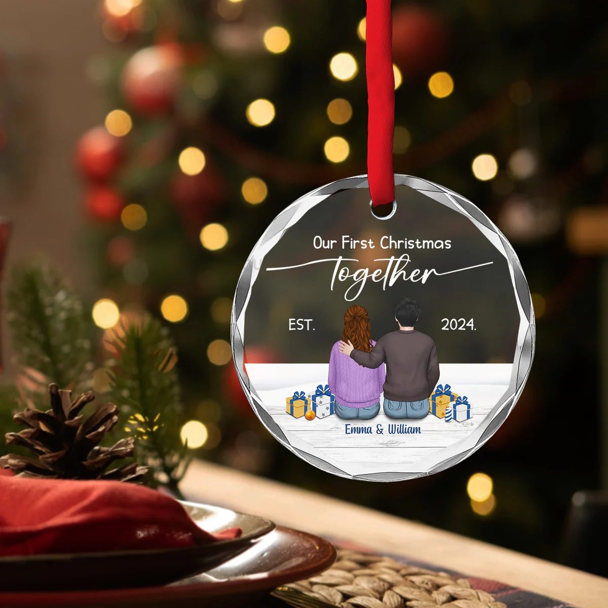 Our First Christmas Married - Personalized Custom Glass Ornament - Image 4