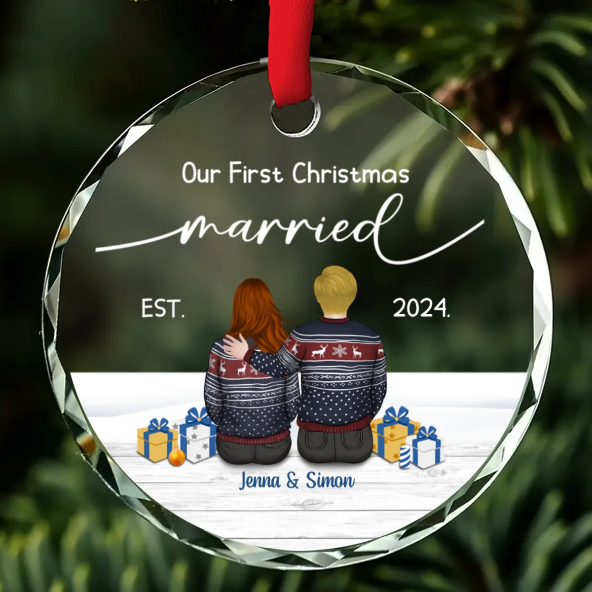 Our First Christmas Married - Personalized Custom Glass Ornament - Image 6