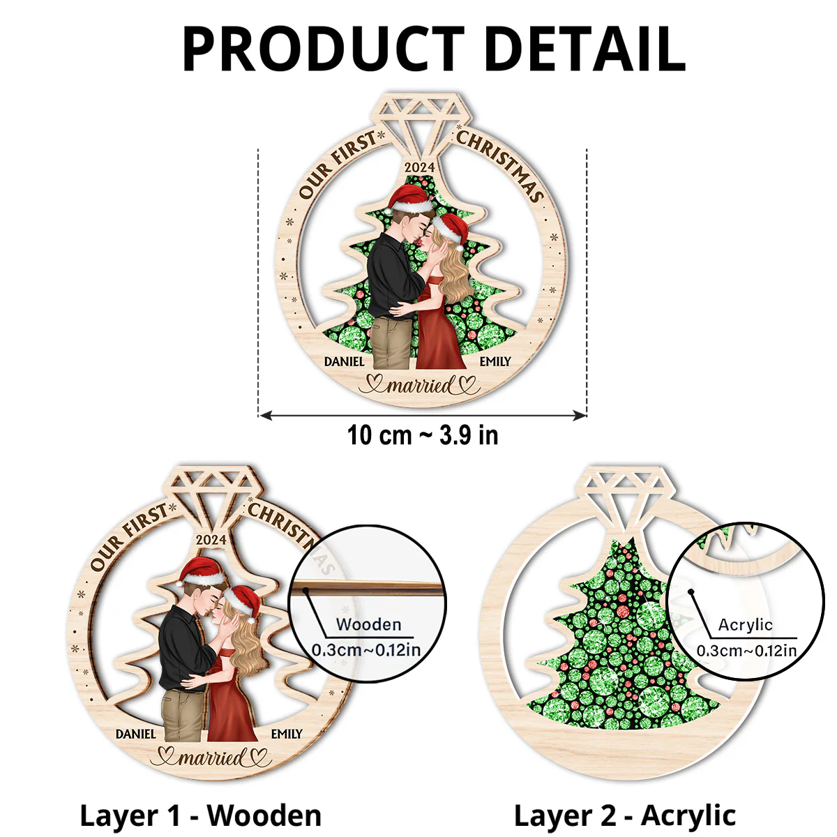 Our First Christmas Married - Personalized Custom Suncatcher Ornament - Image 5