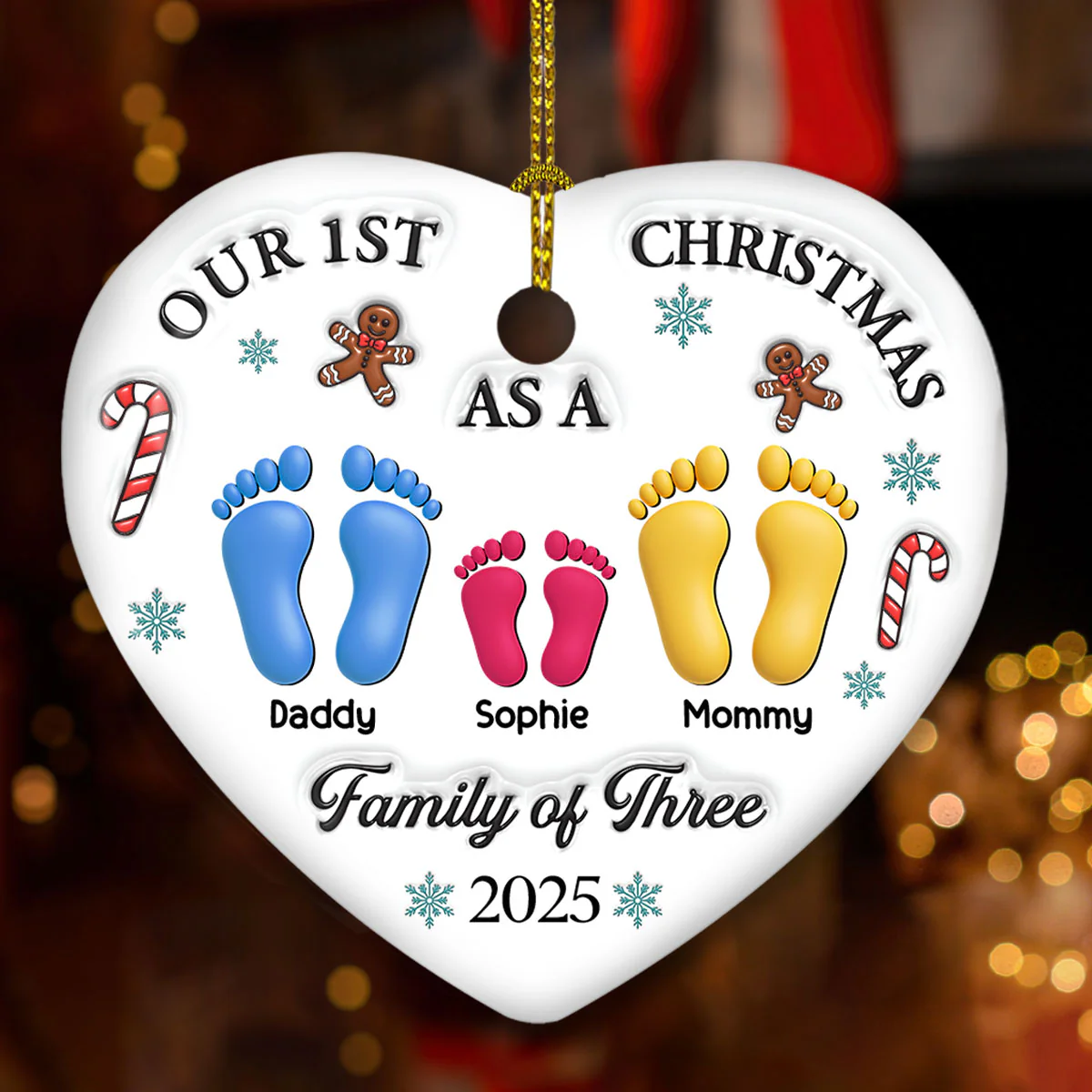 Our First Christmas - Personalized Custom 3D Effect Heart Ceramic Ornament - Image 2