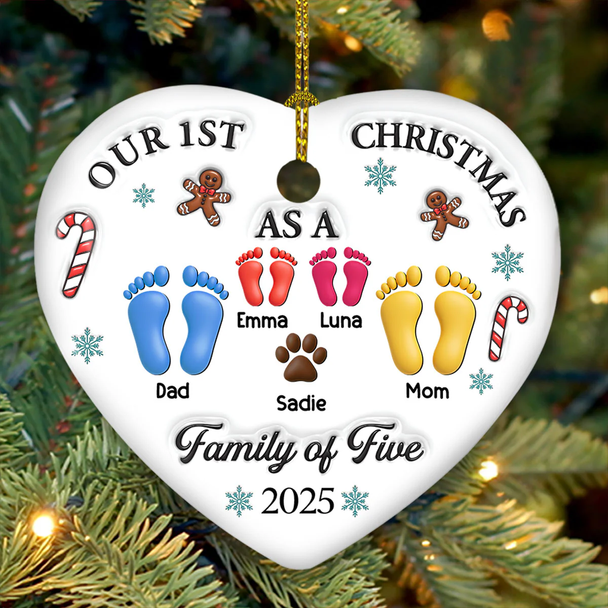 Our First Christmas - Personalized Custom 3D Effect Heart Ceramic Ornament - Image 4