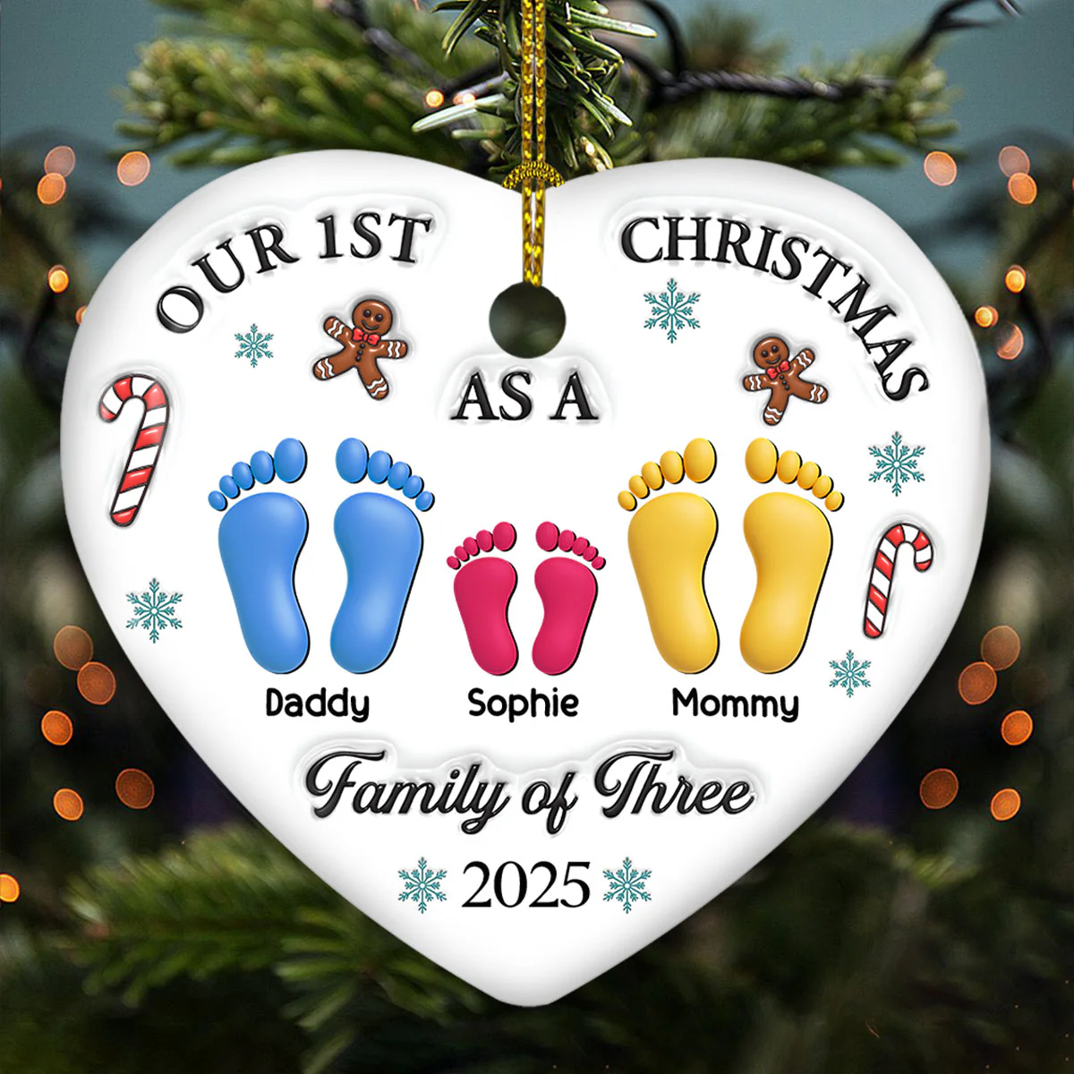 Our First Christmas - Personalized Custom 3D Effect Heart Ceramic Ornament - Image 5