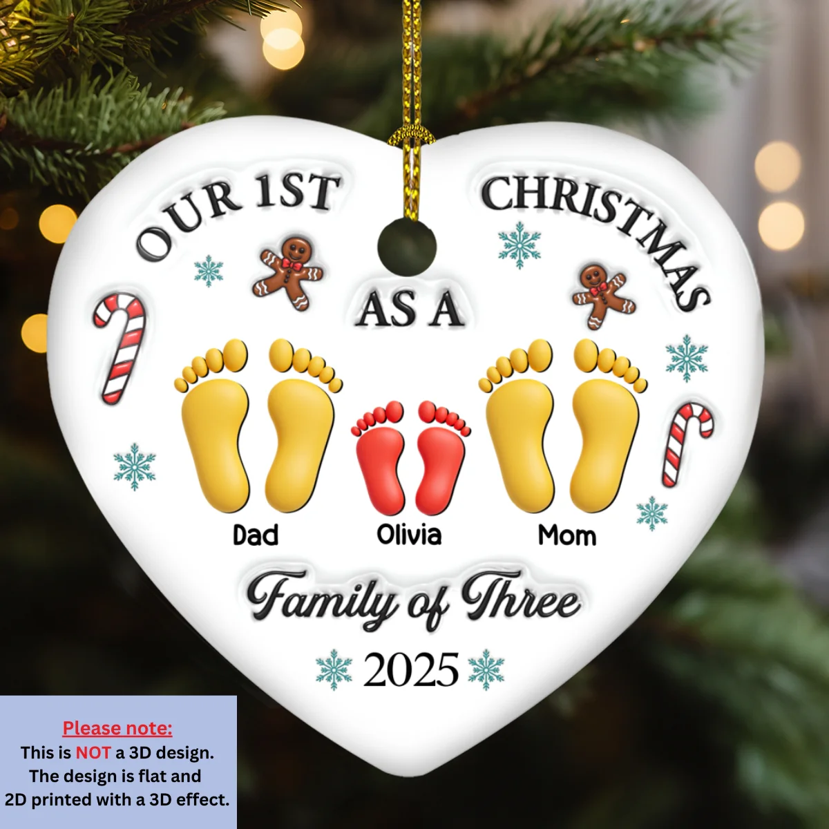 Our First Christmas - Personalized Custom 3D Effect Heart Ceramic Ornament - Image 6