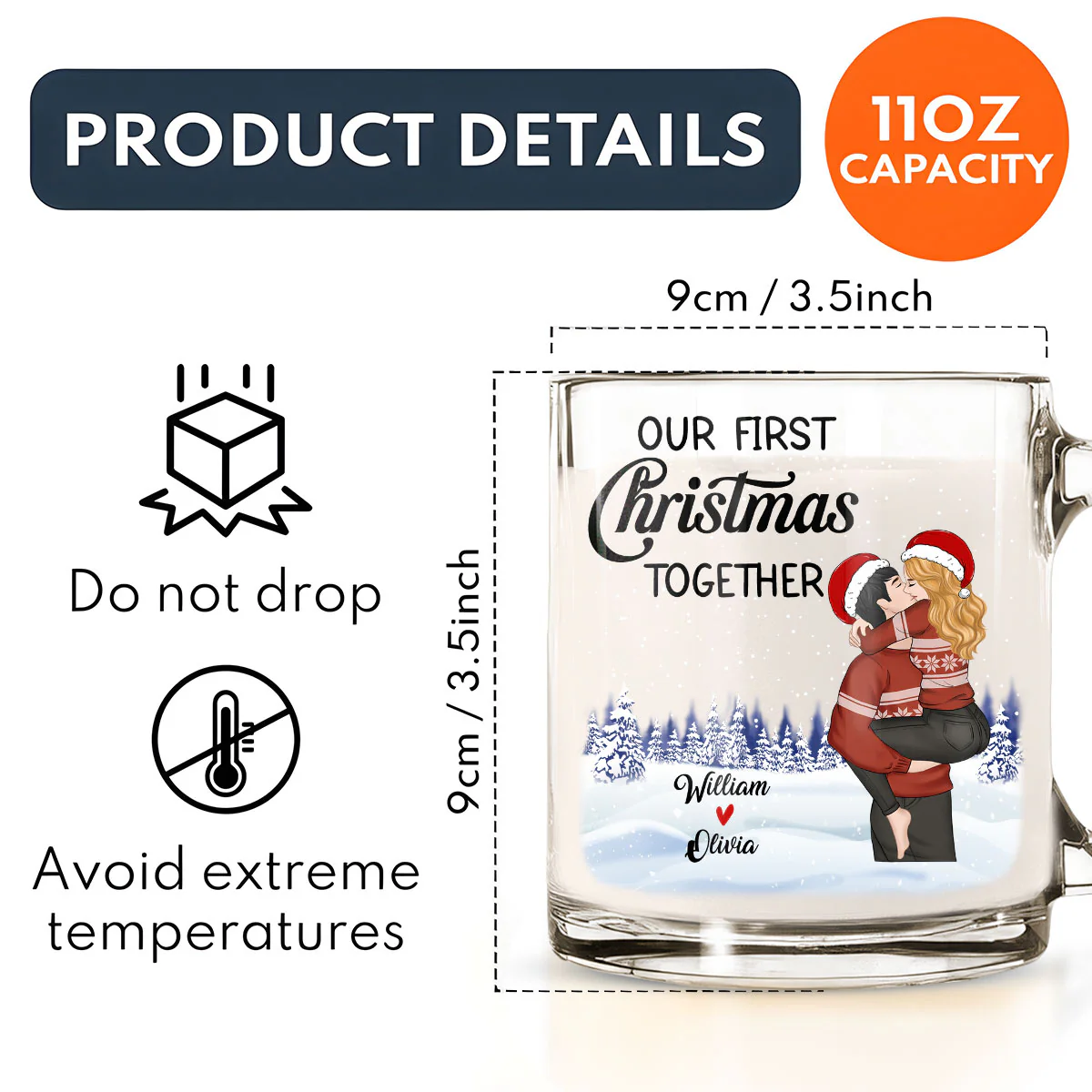 Our First Christmas - Personalized Custom Glass Mug - Image 5
