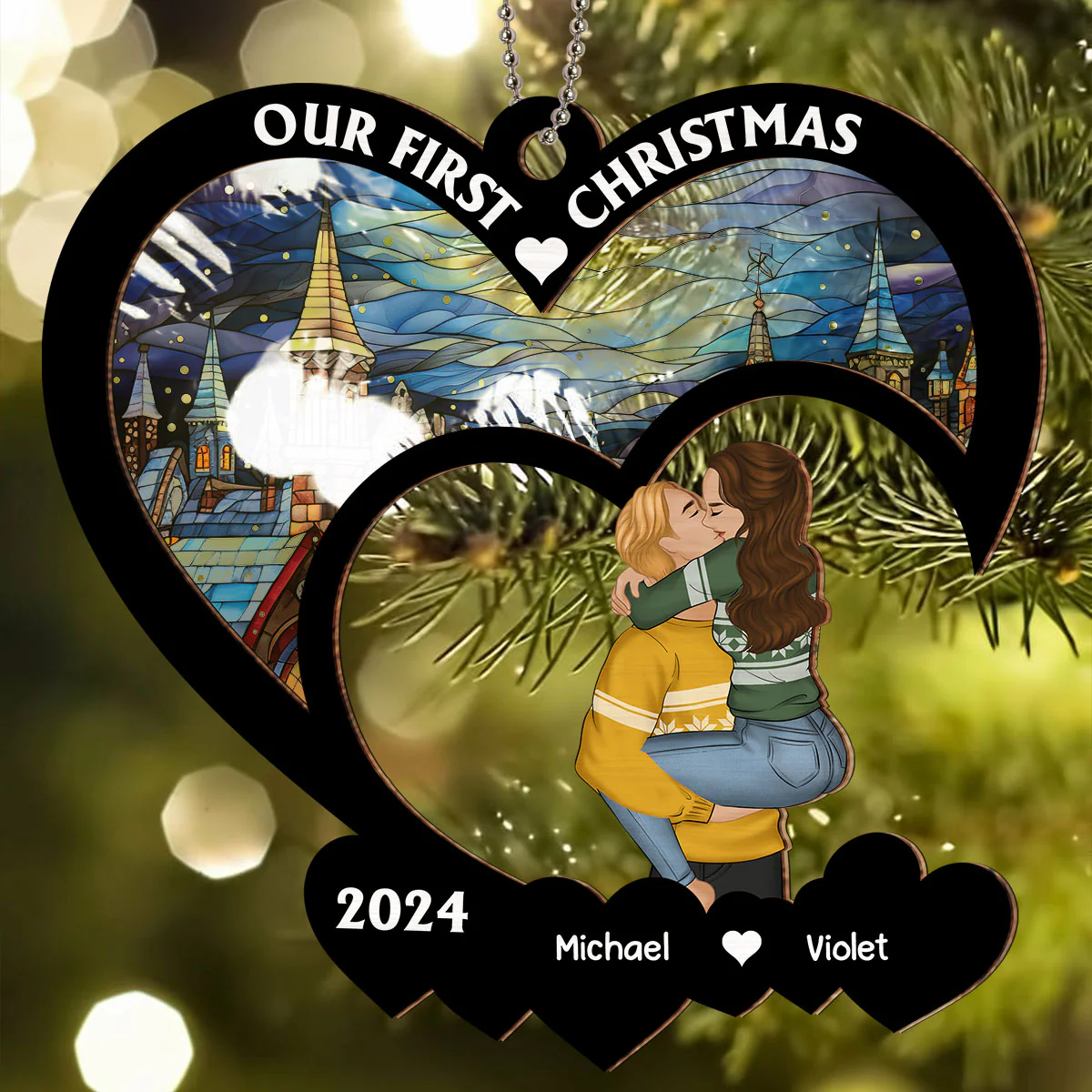 Our First Christmas - Personalized Custom Suncatcher Ornament - Image 2