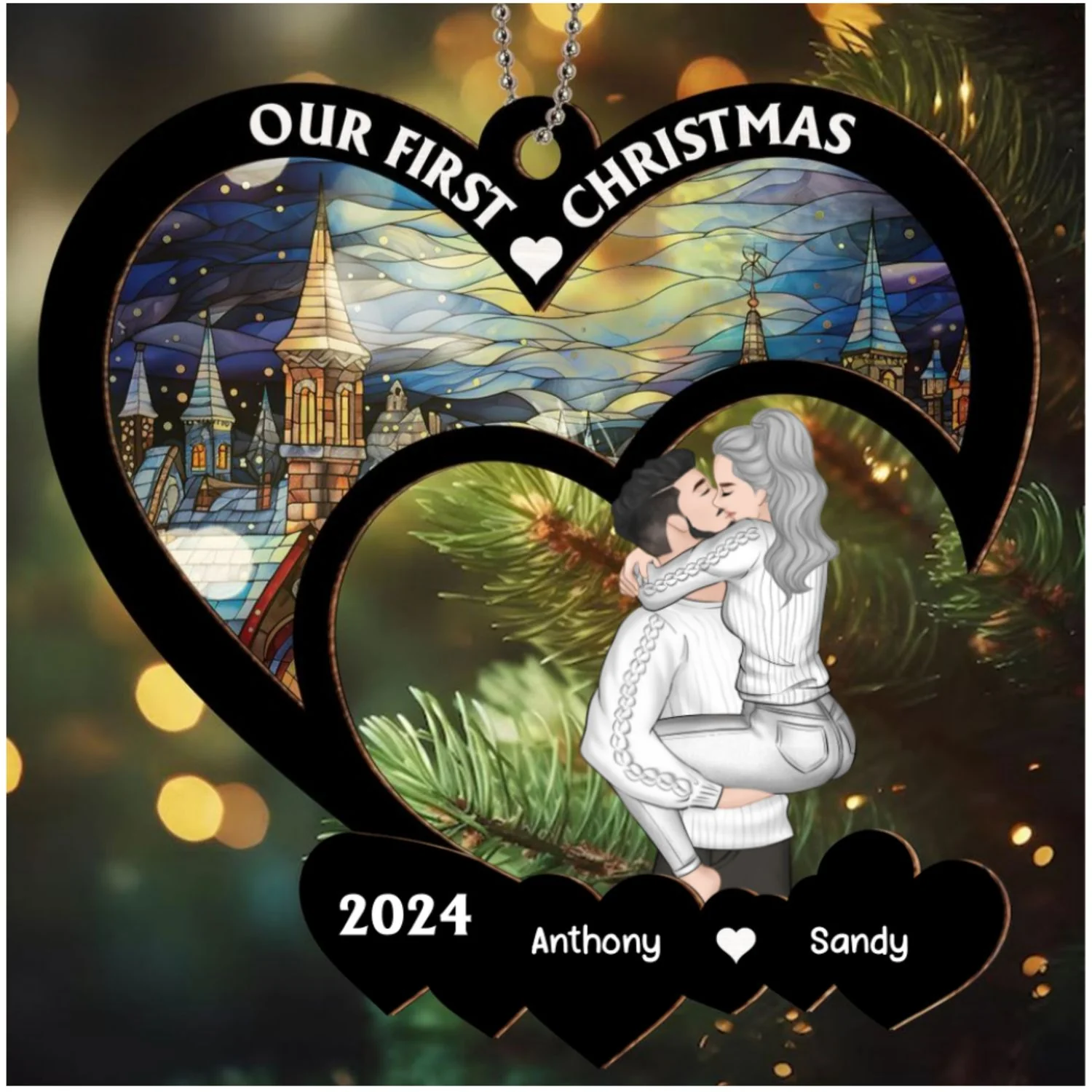 Our First Christmas - Personalized Custom Suncatcher Ornament - Image 3