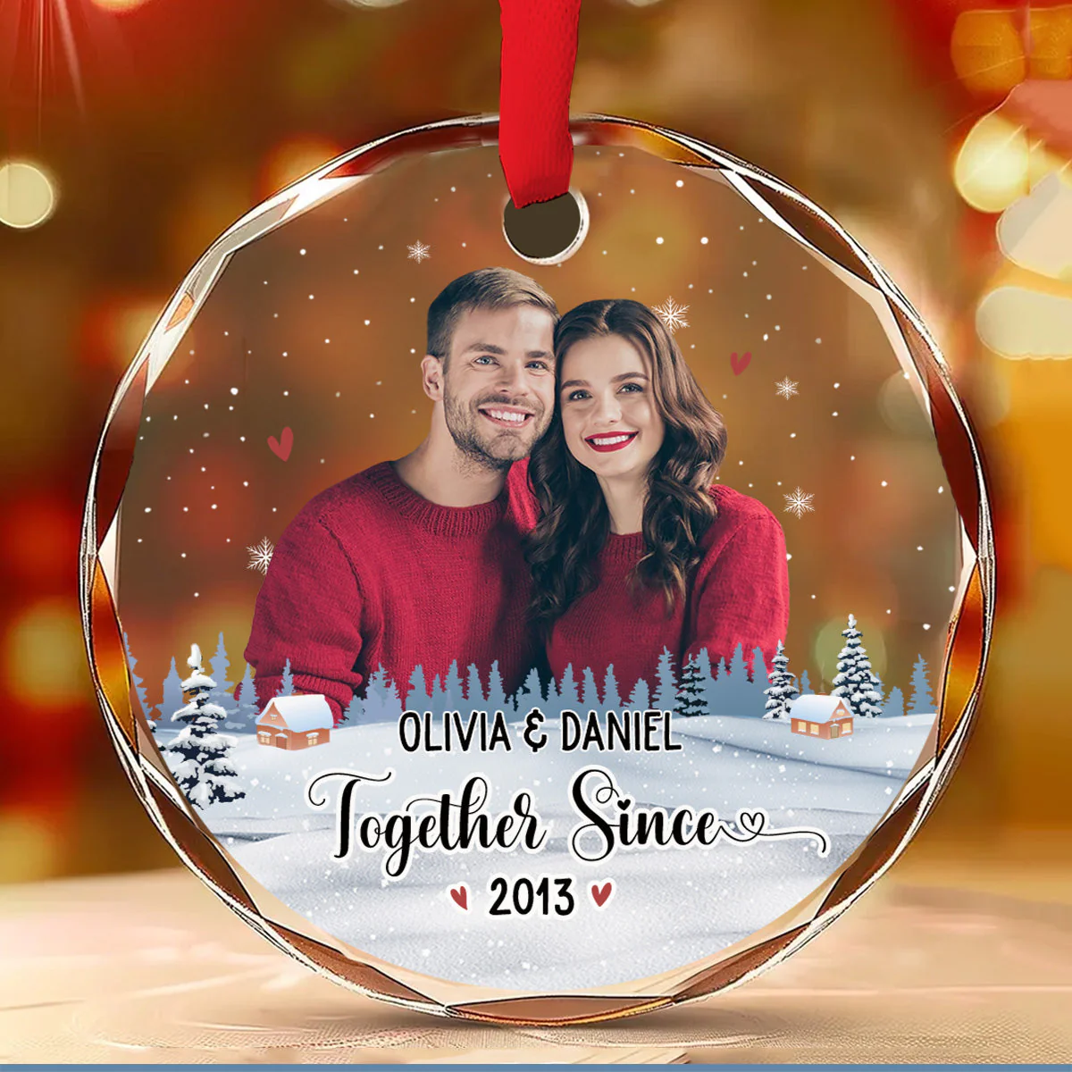 Our First Christmas Photo - Personalized Custom Glass Ornament - Image 2