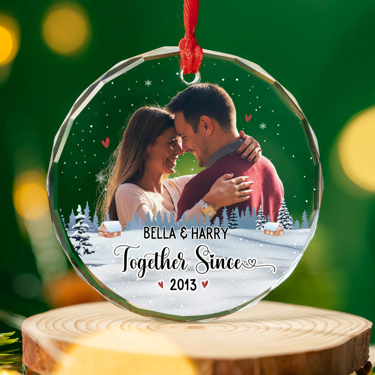 Our First Christmas Photo - Personalized Custom Glass Ornament - Image 3