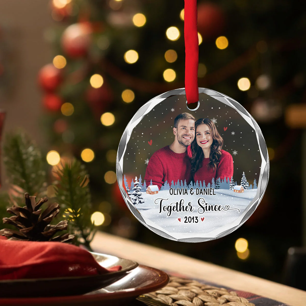 Our First Christmas Photo - Personalized Custom Glass Ornament - Image 4