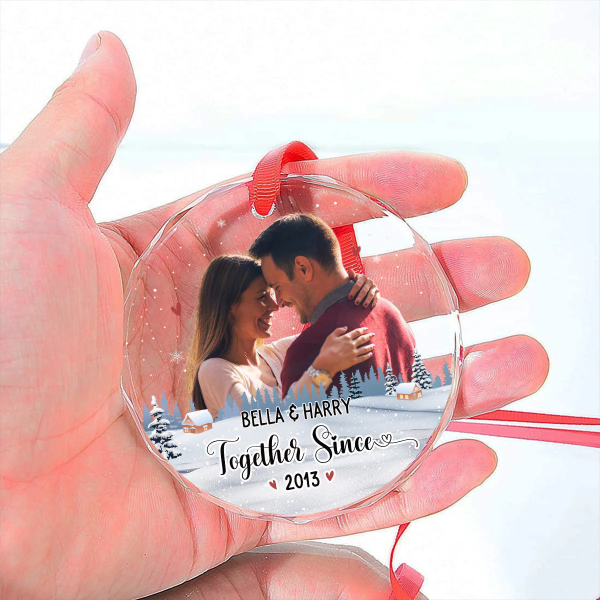 Our First Christmas Photo - Personalized Custom Glass Ornament - Image 5