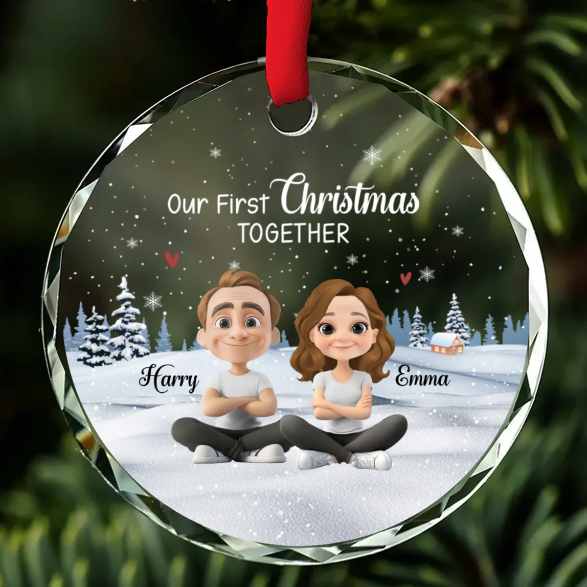 Our First Christmas Together Cartoonize - Personalized Custom Glass Ornament - Image 6