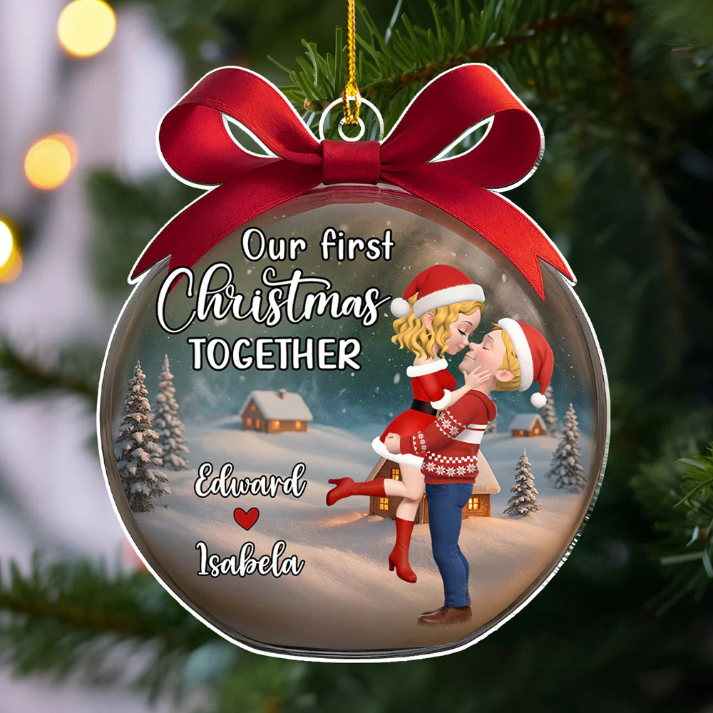 Our First Christmas Together In Ball Love - Personalized Custom Acrylic Ornament - Image 2