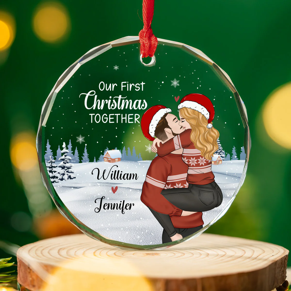 Our First Christmas Together - Personalized Custom Glass Ornament - Image 5