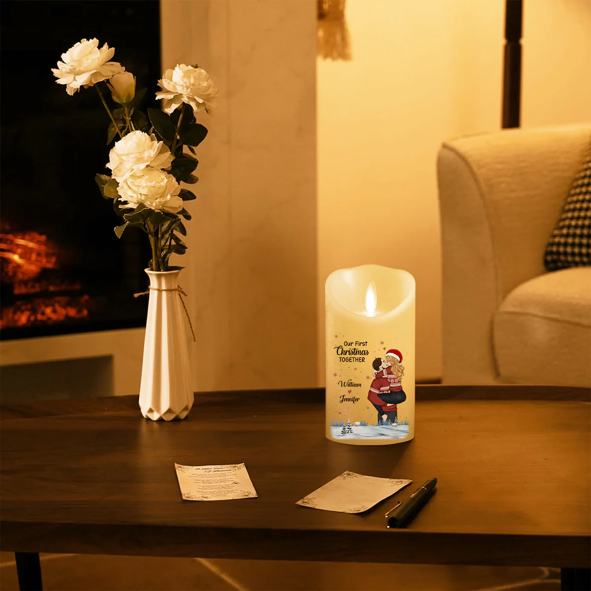 Our First Christmas Together - Personalized Custom LED Candle - Image 3