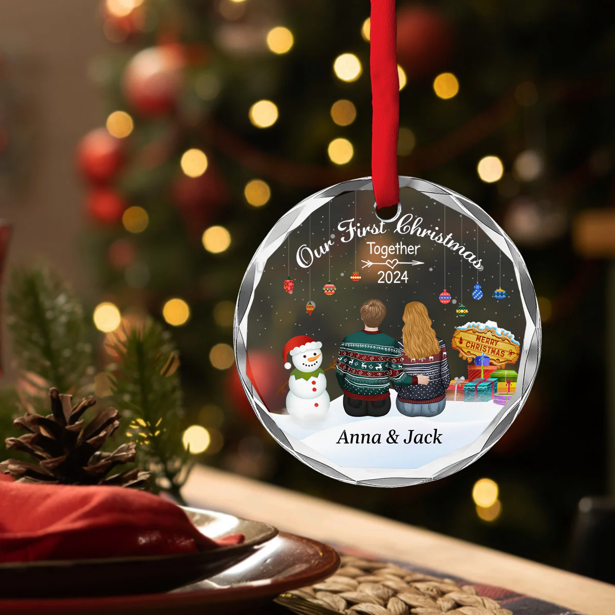Our First Christmas Together Verson 2 - Personalized Custom Glass Ornament - Image 3