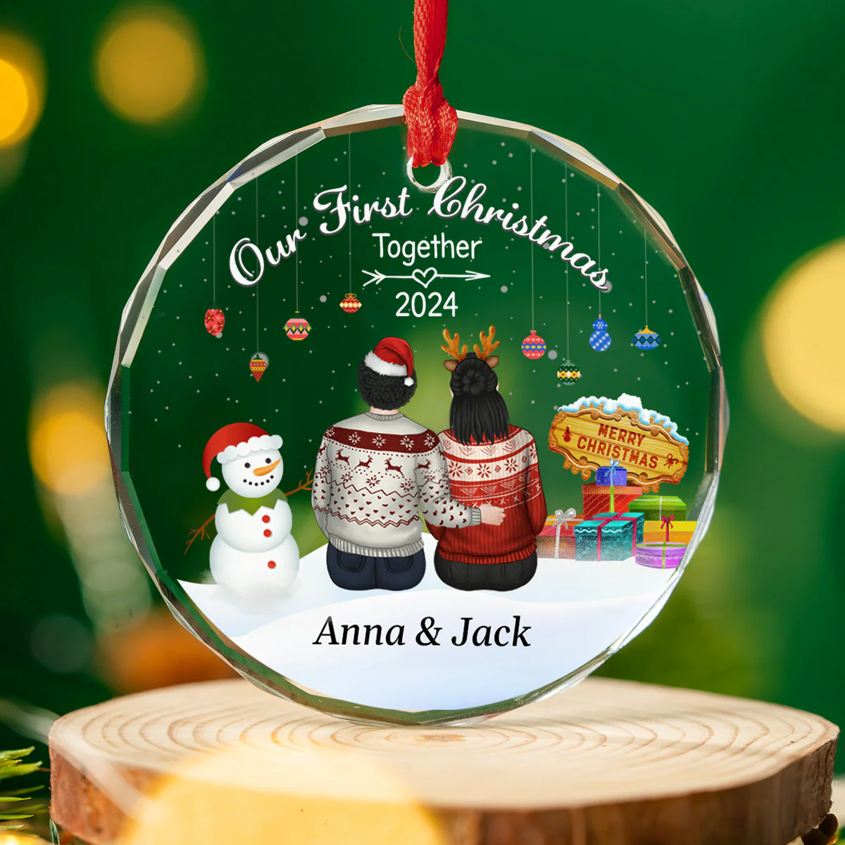 Our First Christmas Together Verson 2 - Personalized Custom Glass Ornament - Image 4