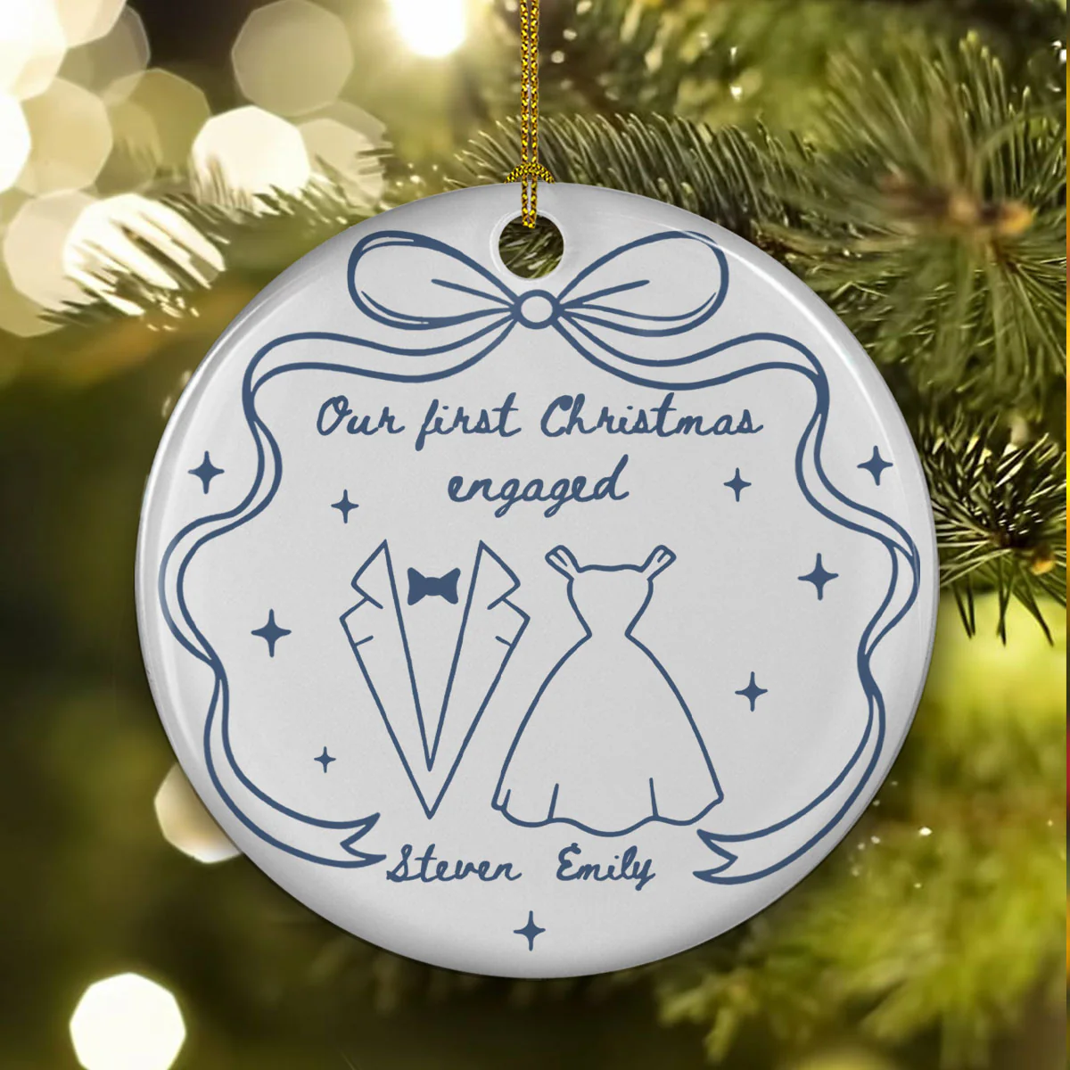 Our first Christmas Toile De Jouy - Personalized Custom Ceramic Ornament - Image 3