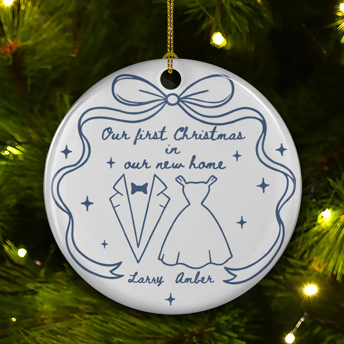 Our first Christmas Toile De Jouy - Personalized Custom Ceramic Ornament - Image 5