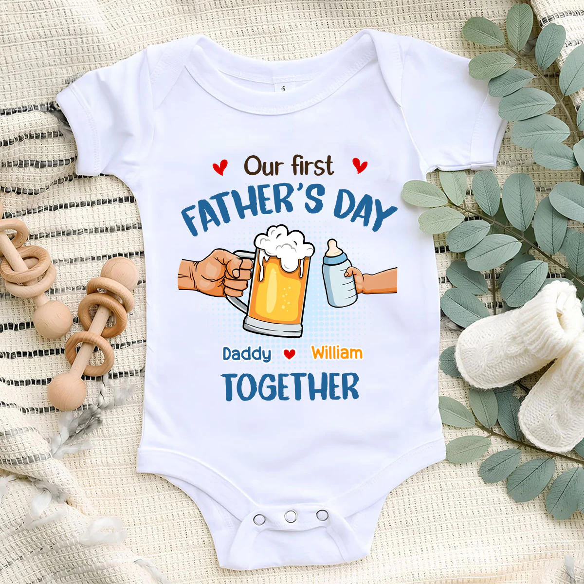 Our First Father Day Cheer - Personalized Custom Baby Onesie - Image 3