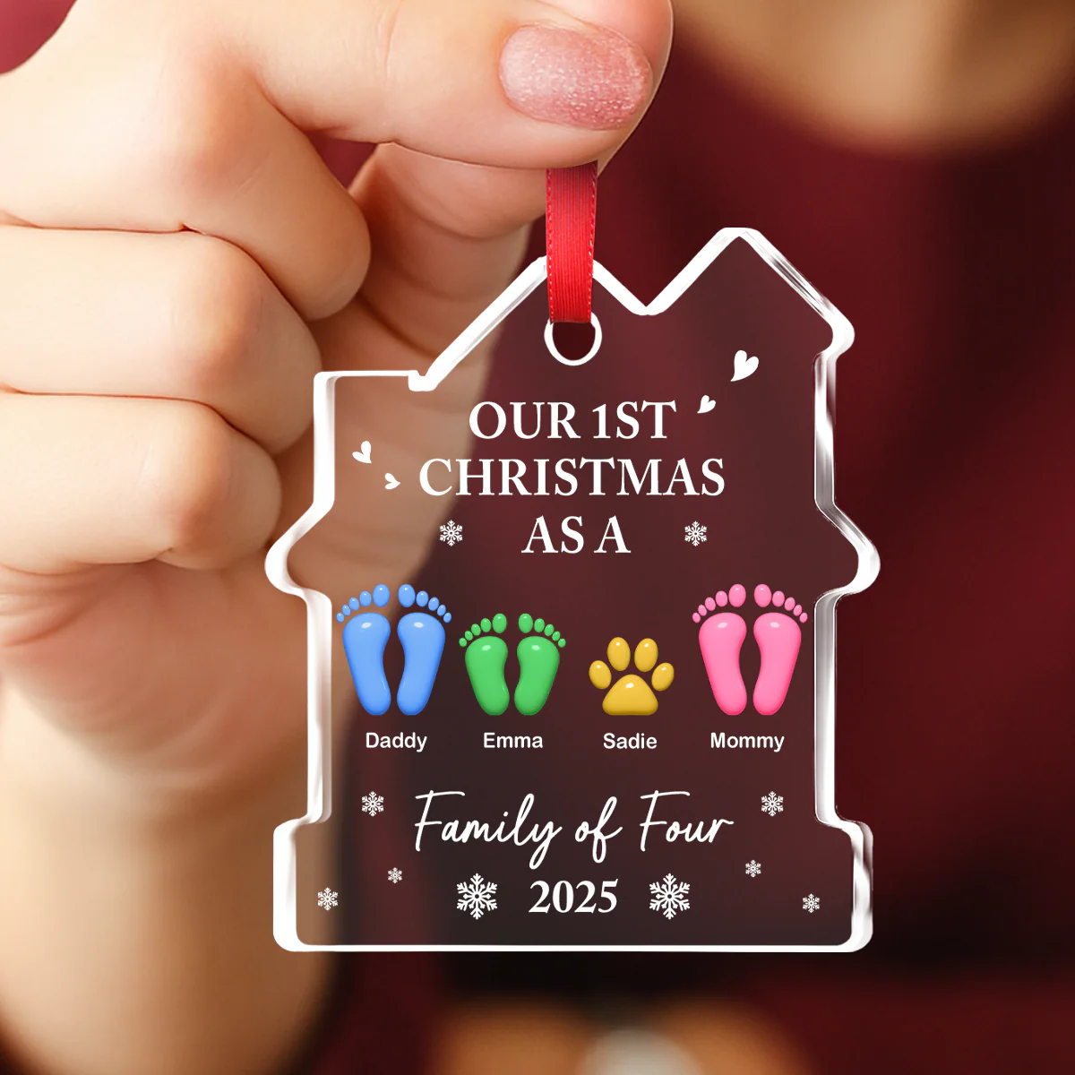 Our First Holiday Season As One - Personalized Custom House Shaped Glass Ornament - Image 4