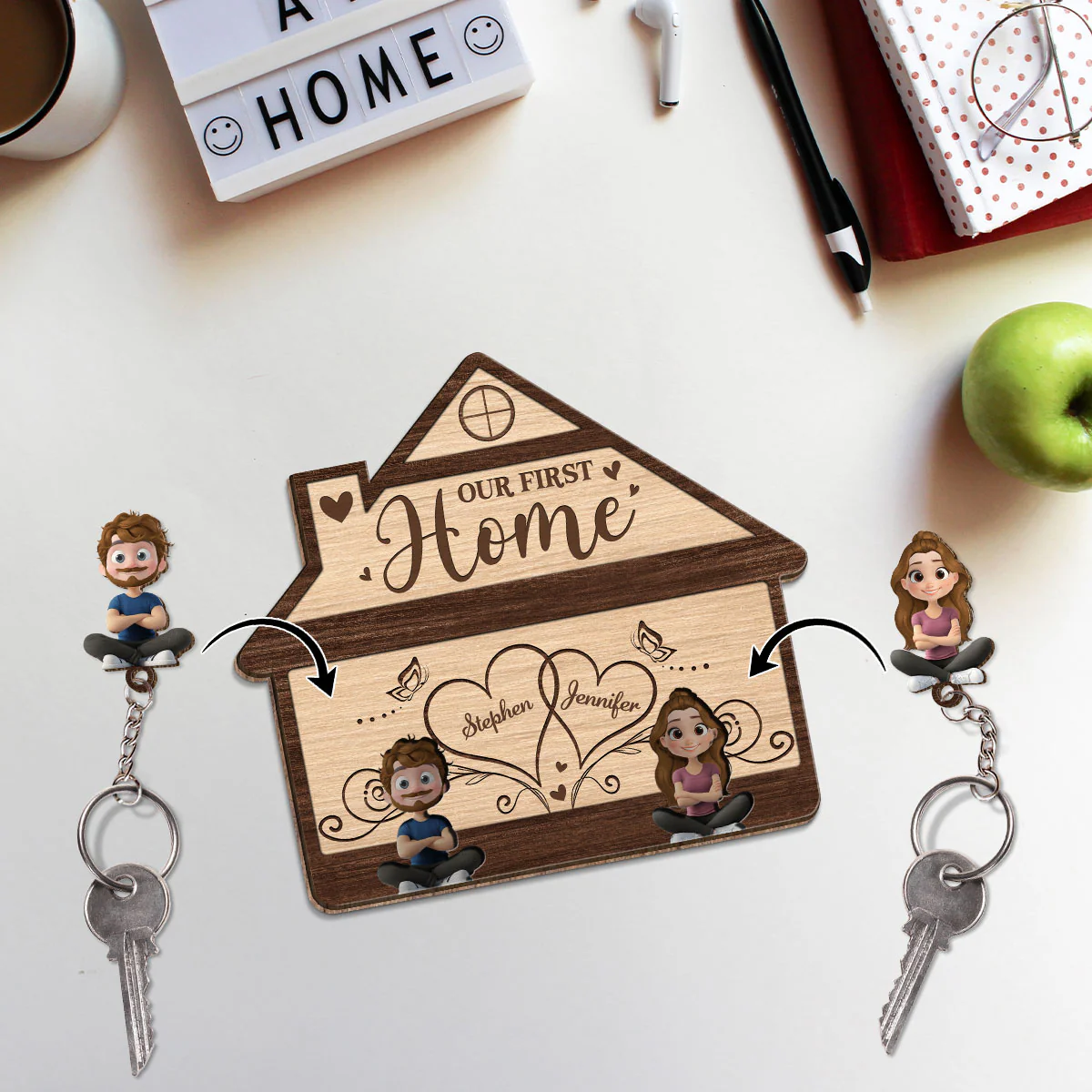 Our First Home - Personalized Wooden Key Holder With Keychain - Image 2