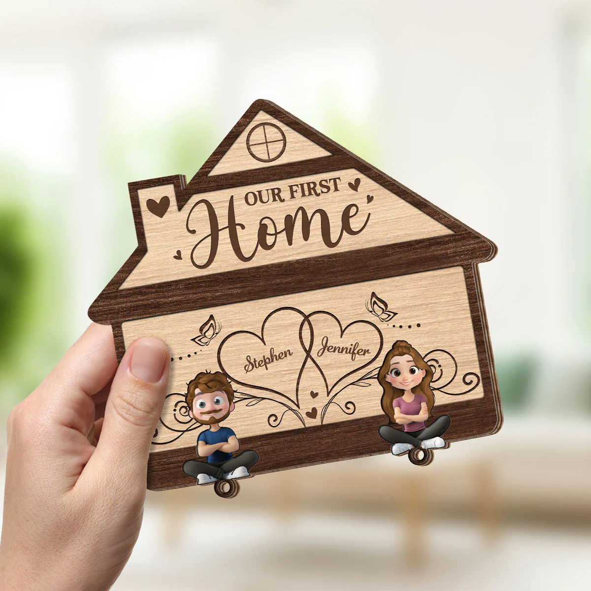 Our First Home - Personalized Wooden Key Holder With Keychain - Image 4