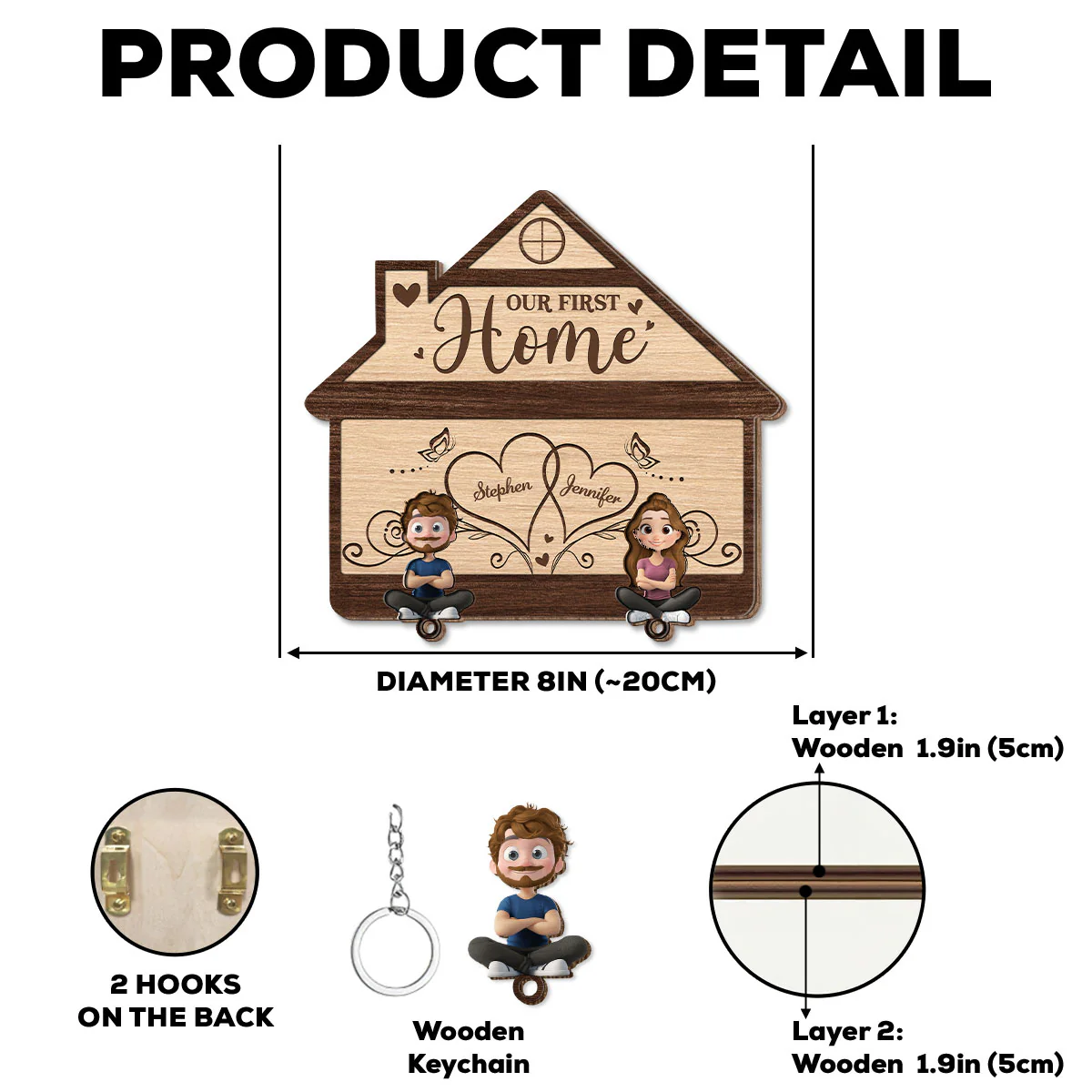 Our First Home - Personalized Wooden Key Holder With Keychain - Image 5