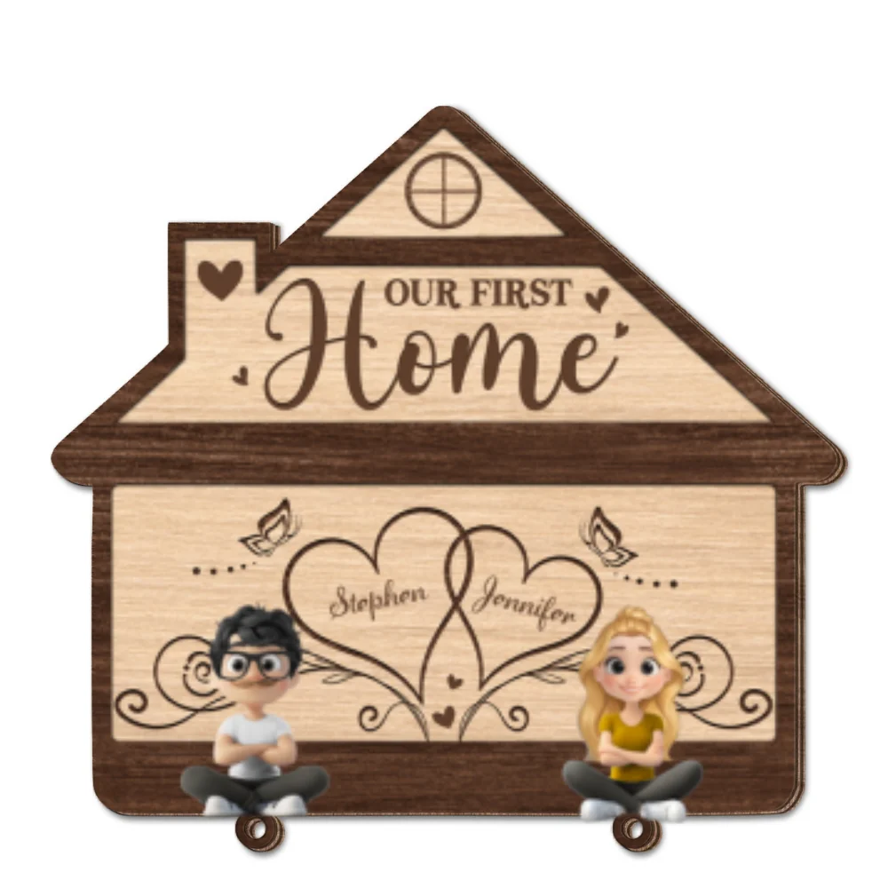 Our First Home - Personalized Wooden Key Holder With Keychain - Image 6