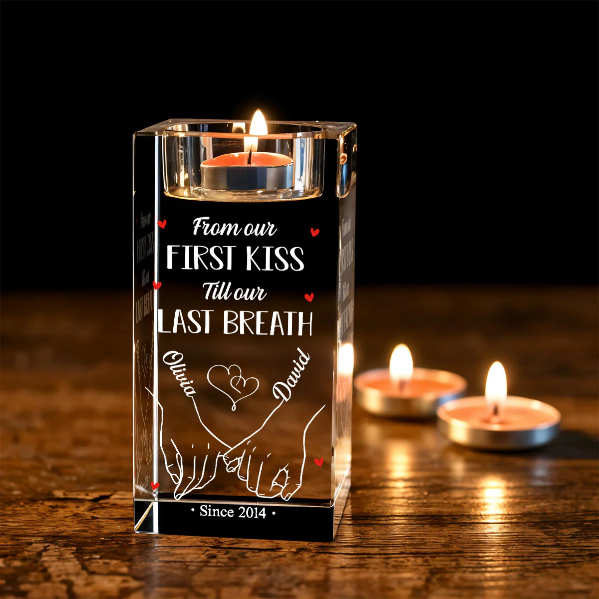 Our First Kiss -  Personalized Custom Crystal Candle Holder - Image 3