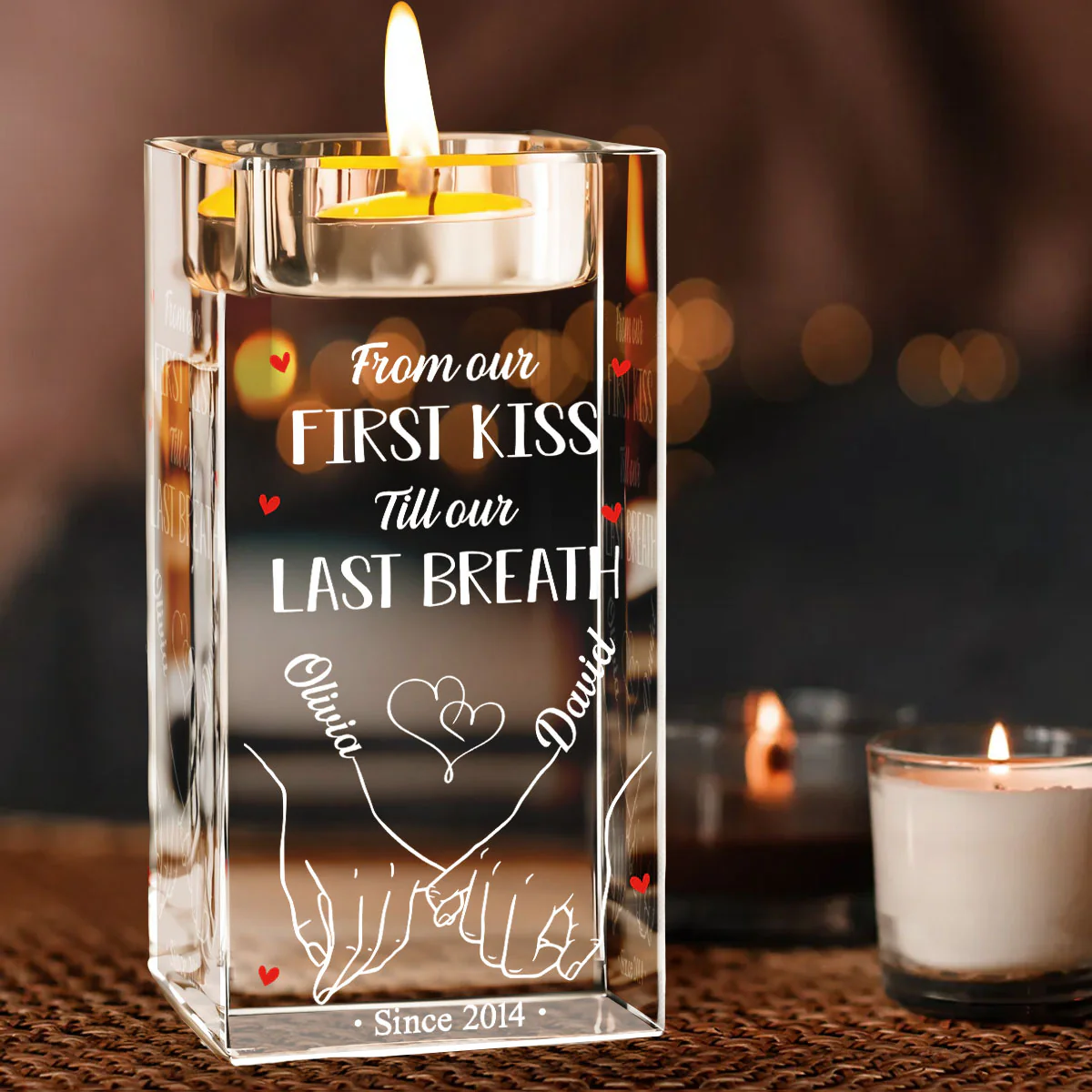 Our First Kiss -  Personalized Custom Crystal Candle Holder - Image 4