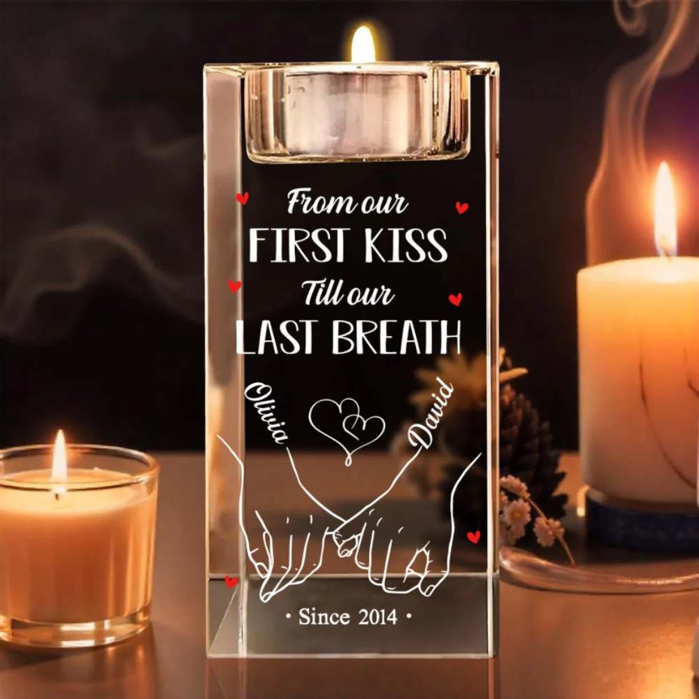 Our First Kiss -  Personalized Custom Crystal Candle Holder - Image 6