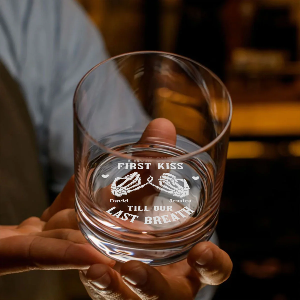 Our First Kiss - Personalized Custom Engraved Whiskey Glass - Image 3