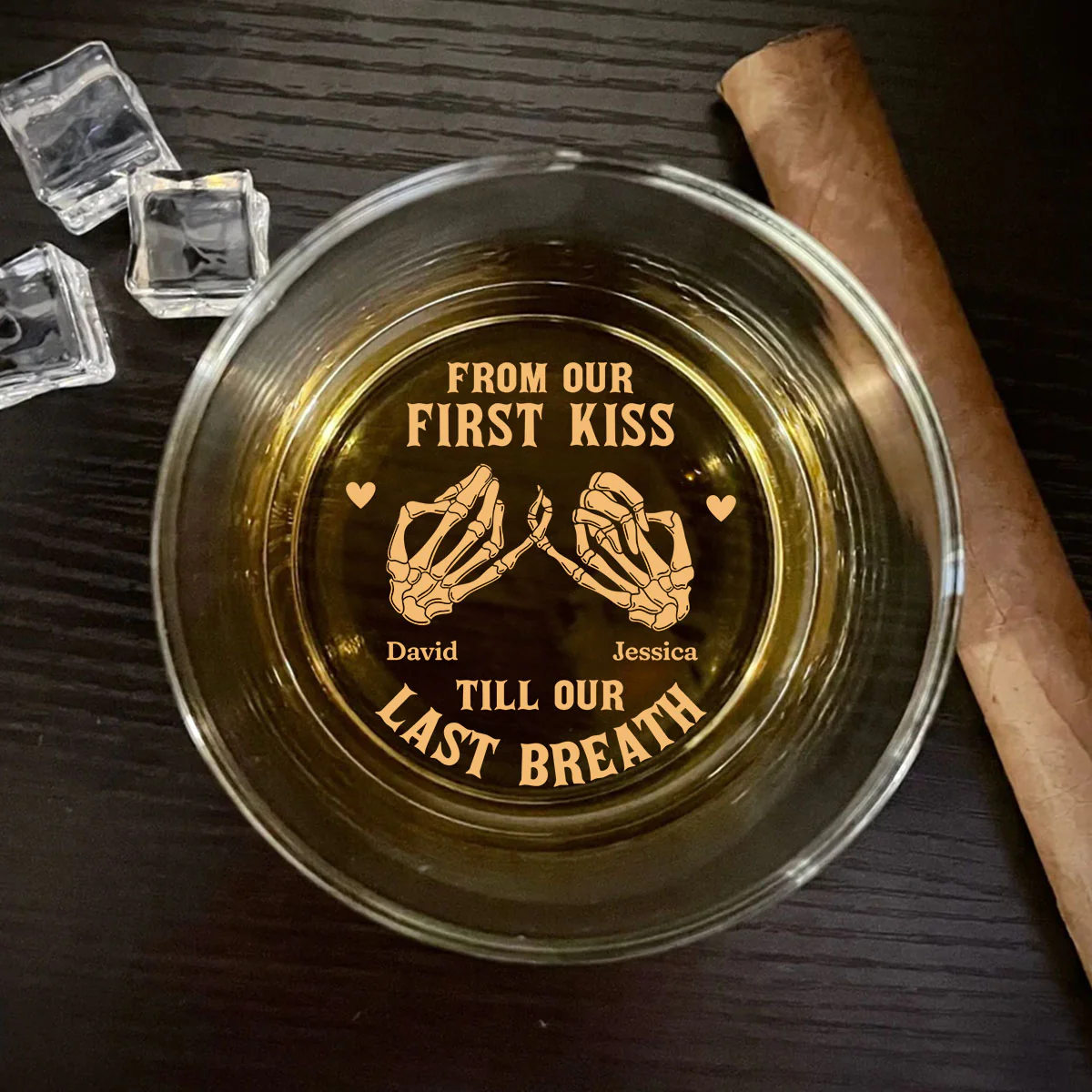 Our First Kiss - Personalized Custom Engraved Whiskey Glass - Image 4