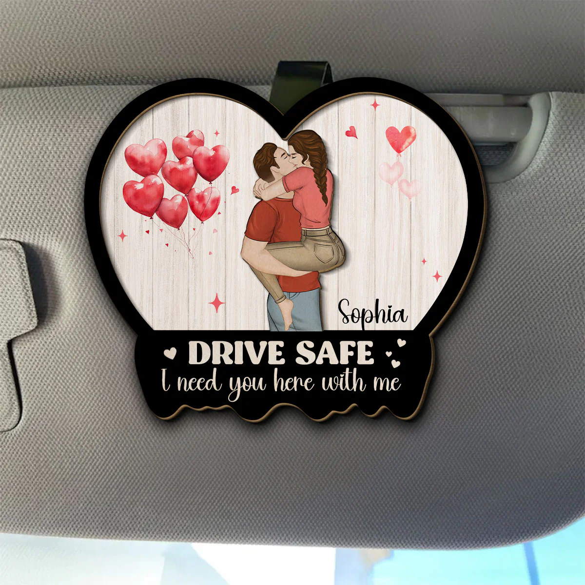 Our First Valentine Couple Cartoon - Personalized Custom Car Visor Clip - Image 4