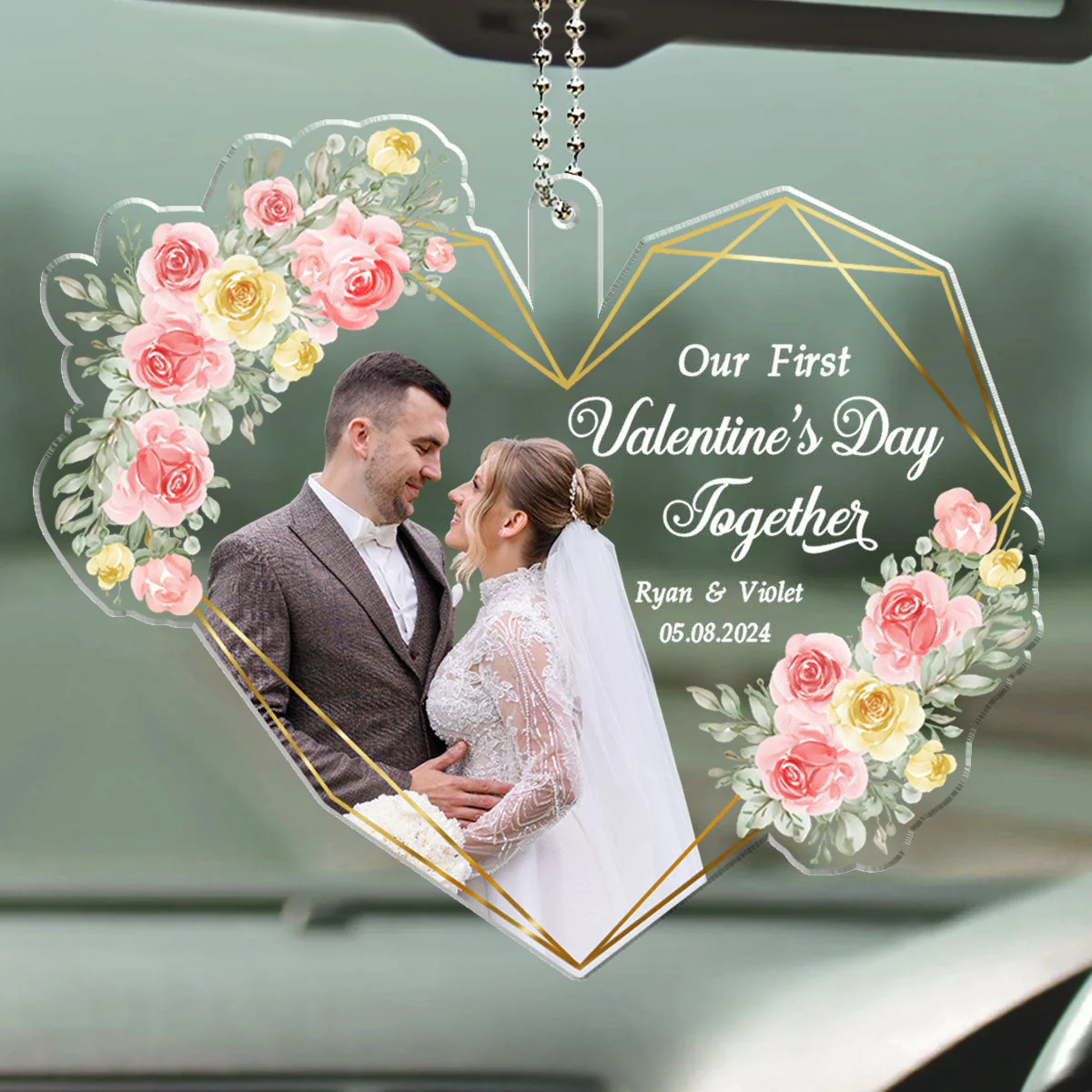Our First Valentine Marriage - Personalized Custom Car Ornament - Image 3