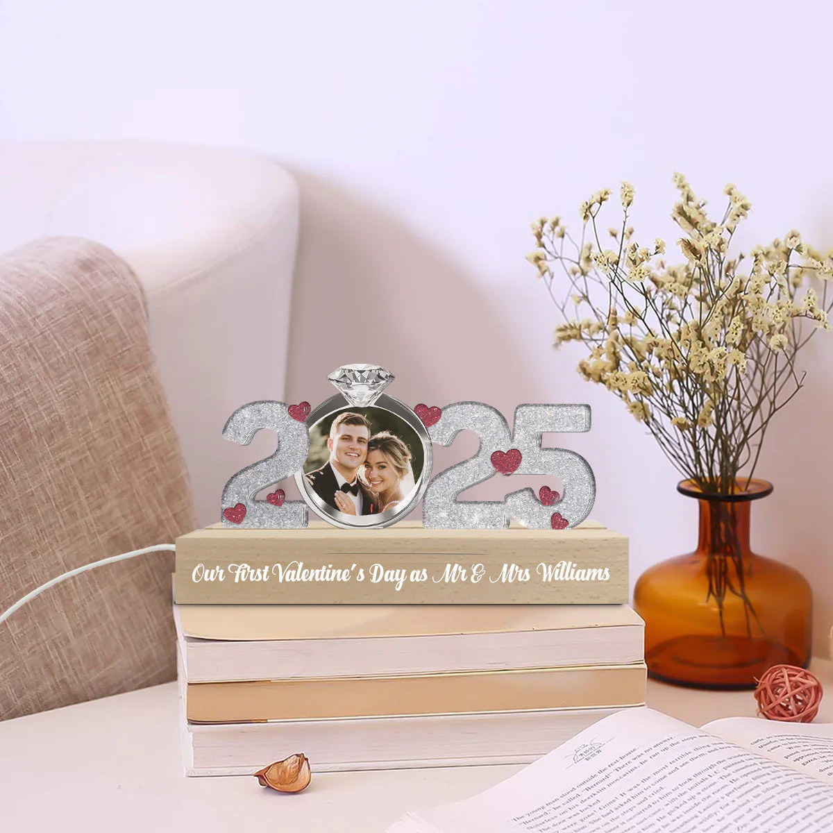 Our First Valentine's Day - Personalized Custom Acrylic 3D LED Night Light - Image 2