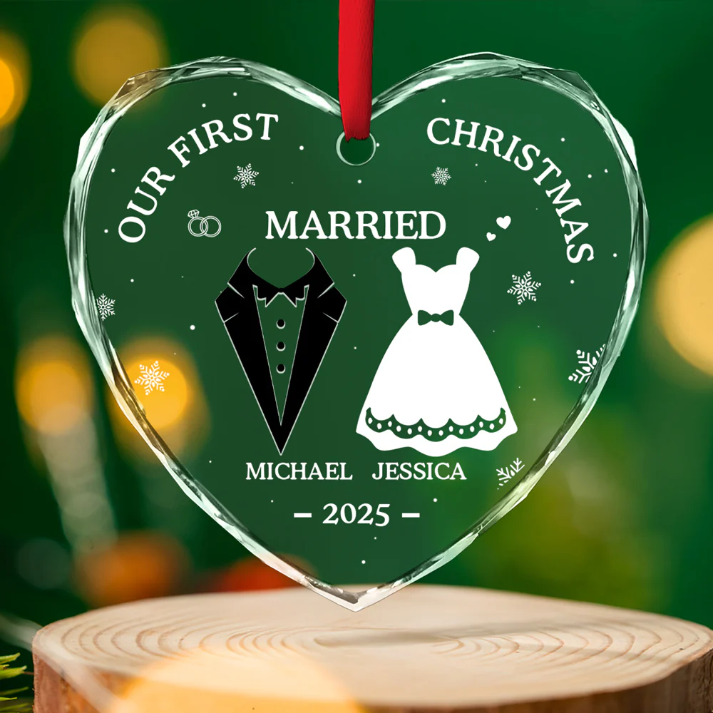 Our First Xmas Together - Personalized Custom Glass Ornament - Image 3