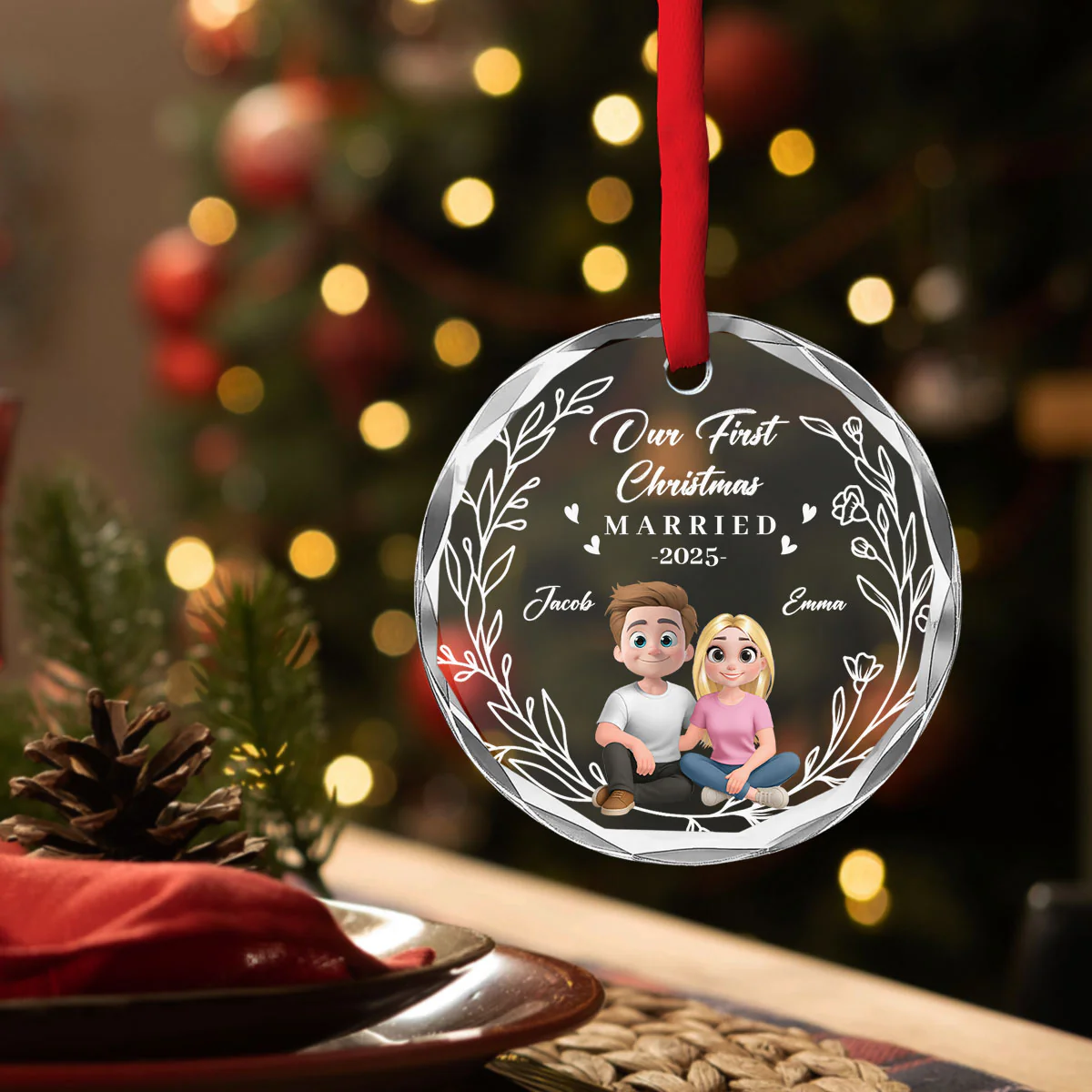 Our First Year As One - Personalized Custom Glass Ornament - Image 4