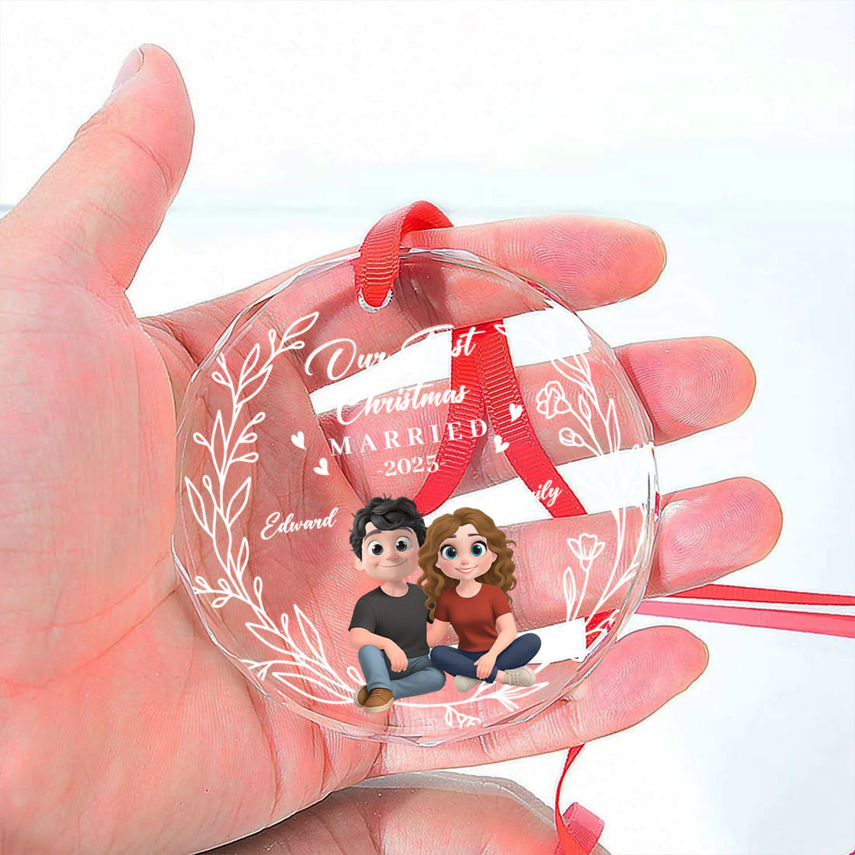 Our First Year As One - Personalized Custom Glass Ornament - Image 5