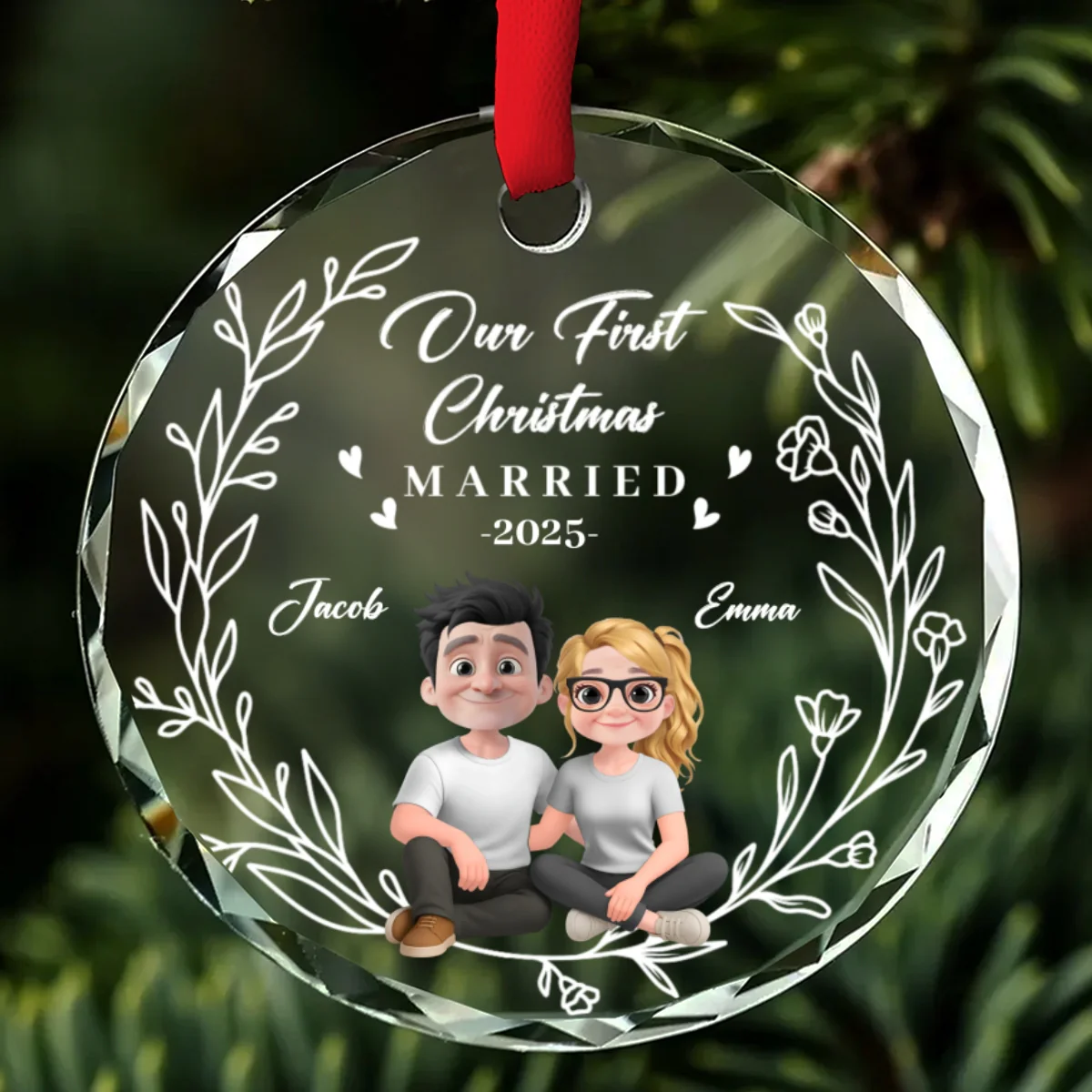 Our First Year As One - Personalized Custom Glass Ornament - Image 7