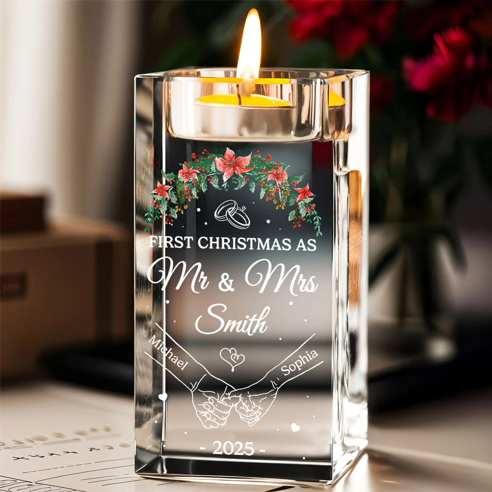 Our First Year - Personalized Custom Crystal Candle Holder - Image 2