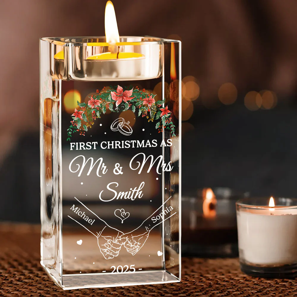 Our First Year - Personalized Custom Crystal Candle Holder - Image 3