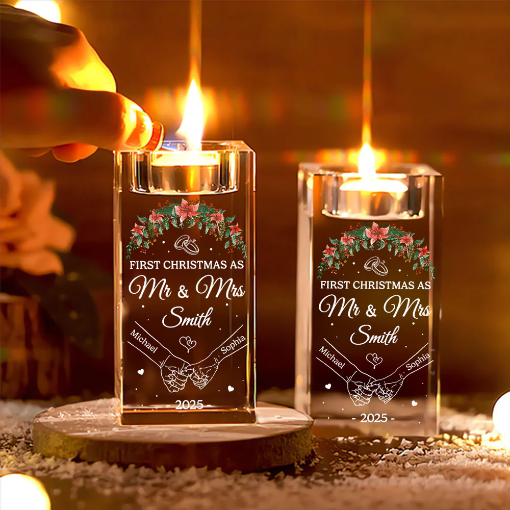 Our First Year - Personalized Custom Crystal Candle Holder - Image 4