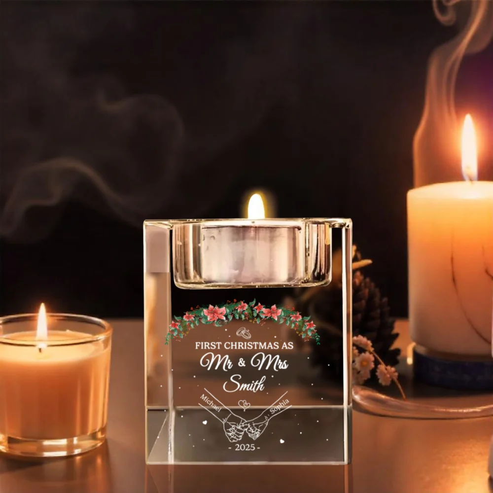 Our First Year - Personalized Custom Crystal Candle Holder - Image 9