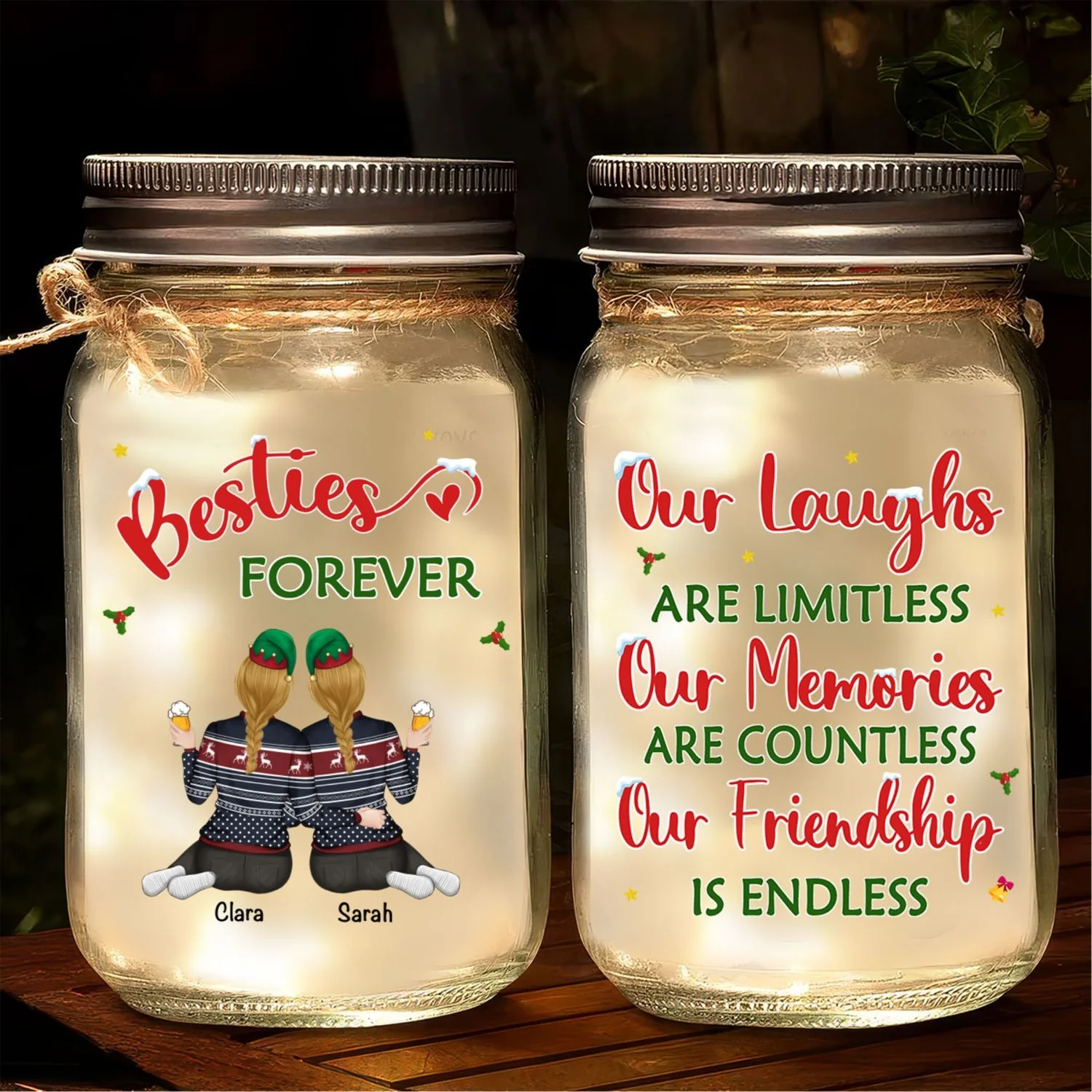 Our Friendship Christmas - Personalized Custom Mason Jar Light - Image 6